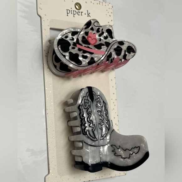 🔹️Piper K🔹️ Cowboy Boots And Guitar Hair Clips NWT Set Of 2 - Picture 1 of 4